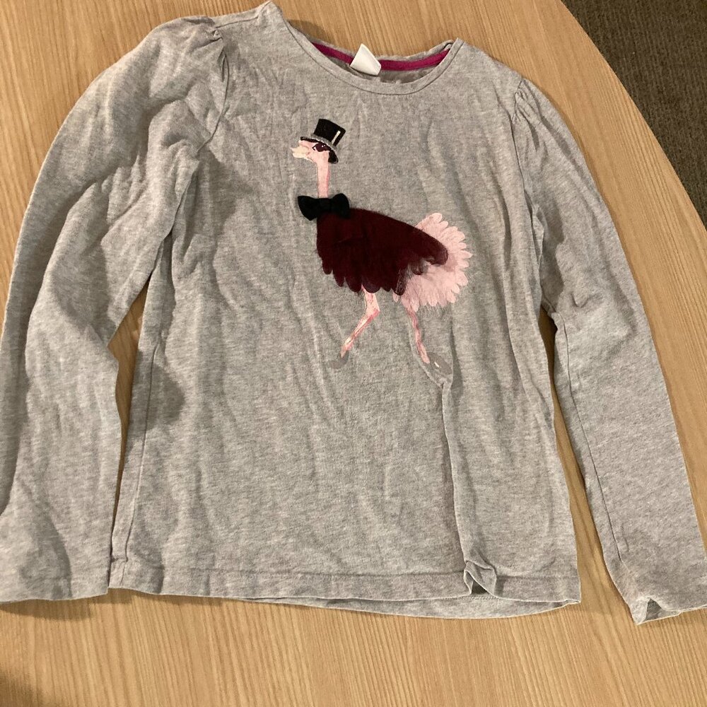 Gymboree Gray Long Sleeve T Shirt 12 Ostrich Top Hat Graphic Tulle Detail
